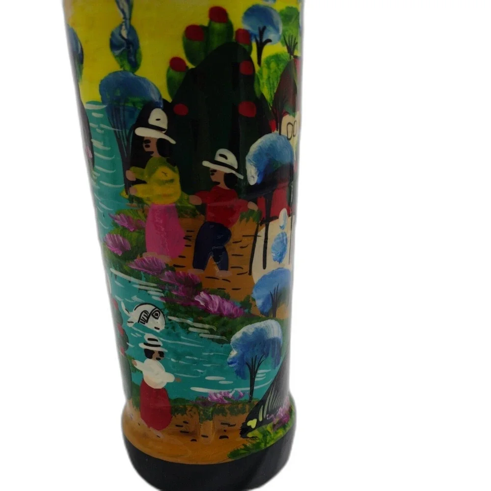Hand painted Smirnoff Bottle Village Scene Mexican Folk Art Work Barware